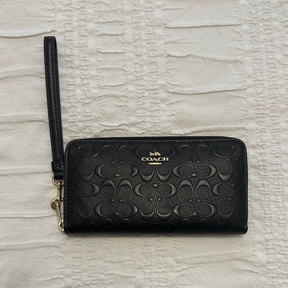 Coach Embossed Black Wristlet